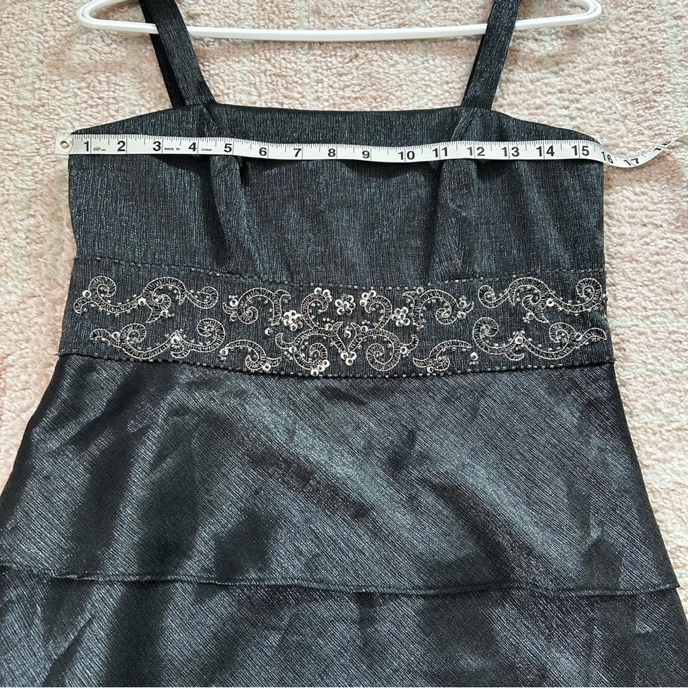 R&M Richards Shimmer Charcoal Midi Dress with Jacket Beaded Waist Size 6P Formal - Picture 10 of 16